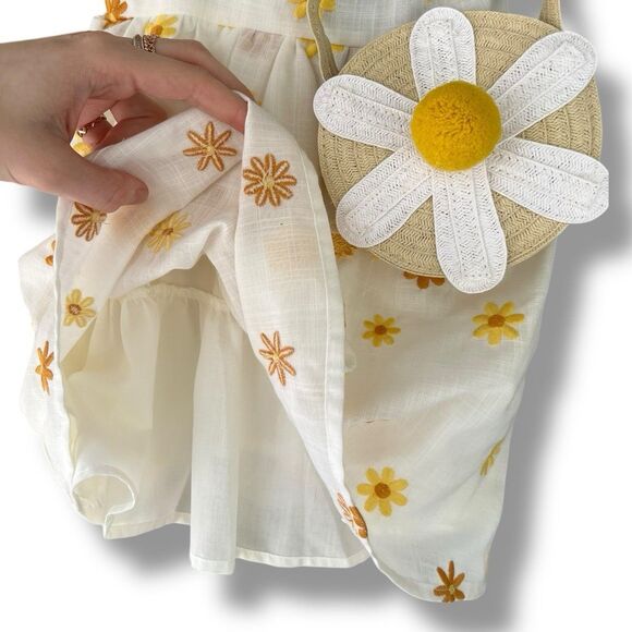 Girls Size 4T White & Yellow Daisy Sundress with Matching Purse - Picture 8 of 12